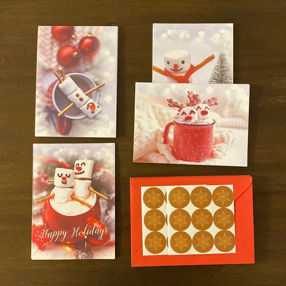 32 Merry Christmas Happy Holidays Marshmallow Greeting Cards (NEW OPEN BOX)